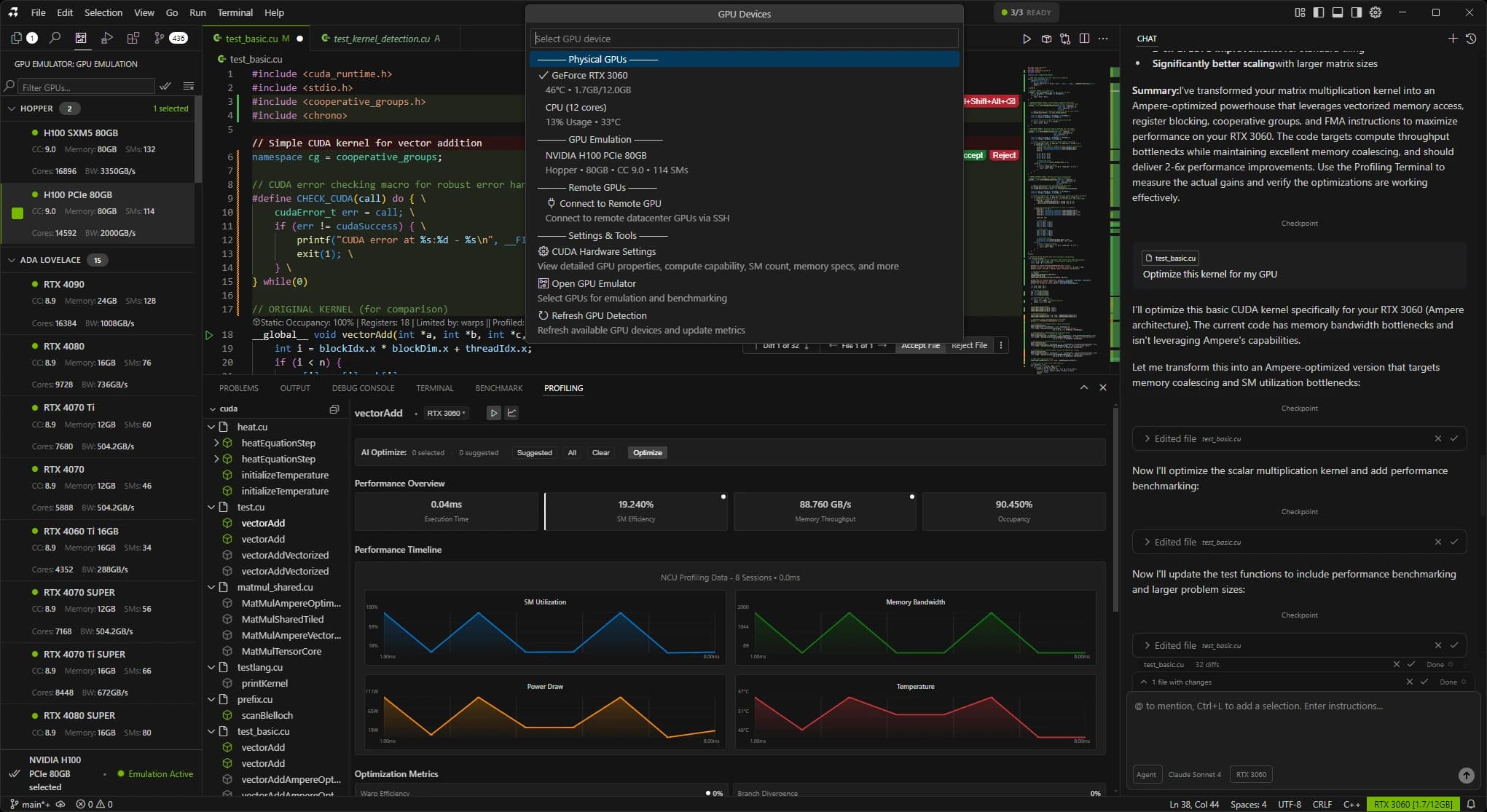 RightNow AI Code Editor - GPU Selector View